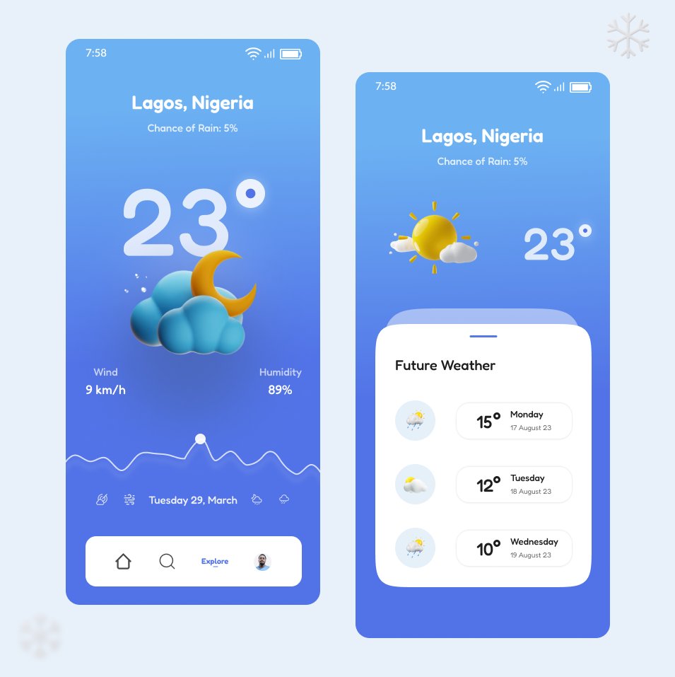 Amaechi Emmanuel (@UI_Chiefpriest) on Twitter photo 2023-12-19 12:24:50 Another Day Another Pixel
Check out this weather app UI 🌦️
Your feedback is welcome! #UIDesign #WeatherApp #UserExperience #WeatherUpdate #UIUX Another Day Another Pixel
Check out this weather app UI 🌦️
Your feedback is welcome! #UIDesign #WeatherApp #UserExperience #WeatherUpdate #UIUX
