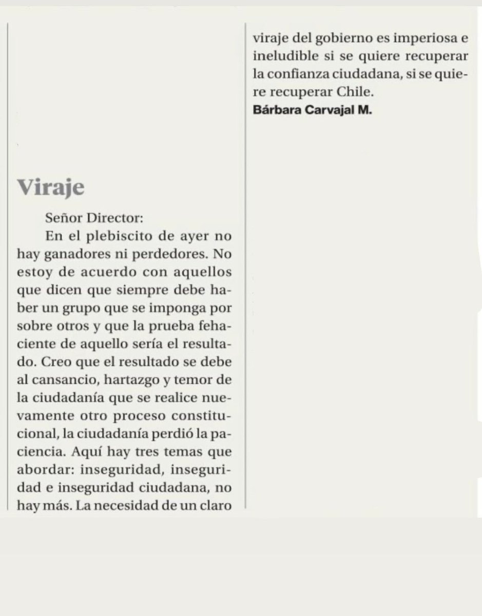 Comparto mi #CartaAlDirector del día de ayer en el diario La Segunda. VIRAJE.
