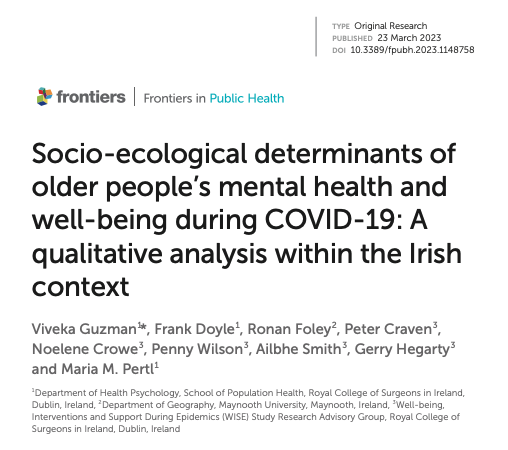 Winner of @hselibrary Open Access Award 2023 in the Community & Social Care Category, Socio-ecological determinants of older people’s mental health and well-being during Covid-19: A qualitative analysis within the Irish context by @vivekaguzman, @frank_doyle4, @maria_pertl et al…