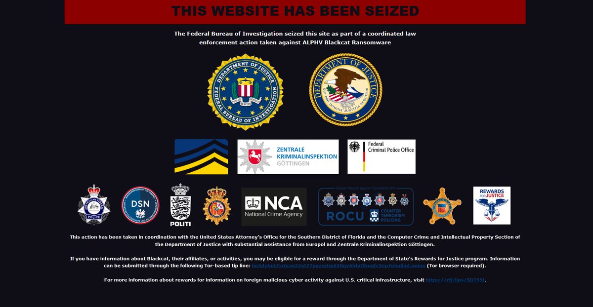 ALPHV ransomware groups website has been seized

Information via <a href="/AlvieriD/">Dominic Alvieri</a>