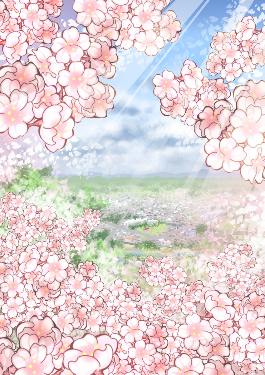 scenery no humans flower outdoors sky cherry blossoms cloud  illustration images