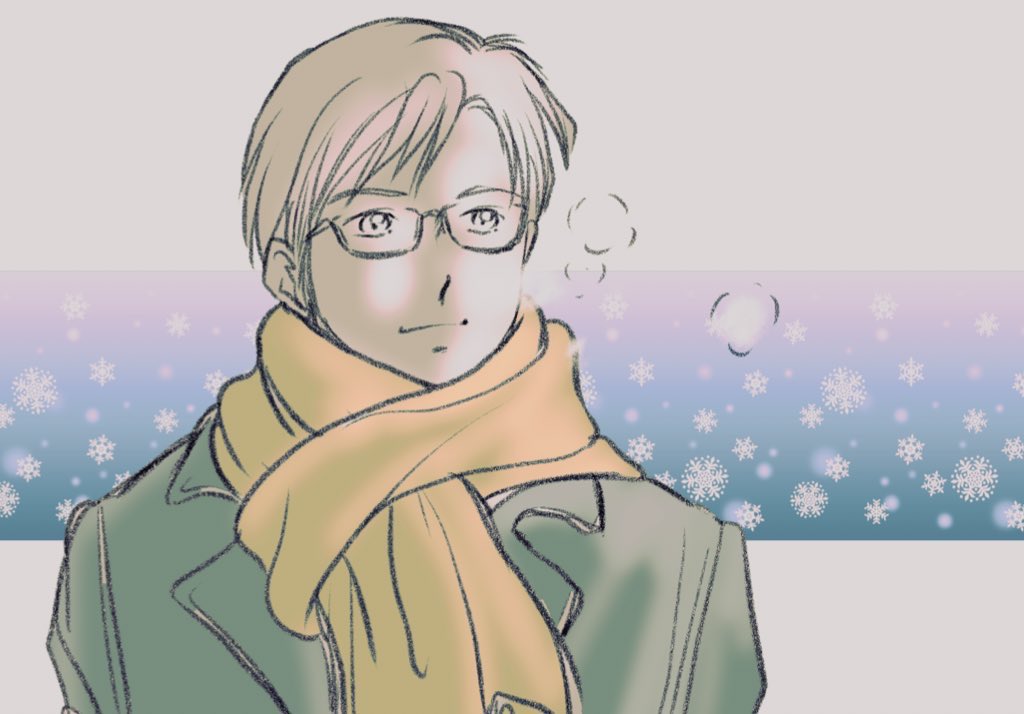 1boy male focus solo scarf glasses snowflakes upper body  illustration images