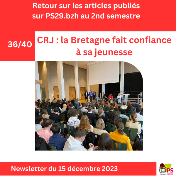👦👧CRJ : la @Bretagne fait confiance à sa jeunesse Le conseil régional jeunes tenait sa session du mois de décembre à #Brest en présence de @GabyCadiou @KuchelMilie et @SandrinePERHIR2 Lire l’article 👇 ps29.org/actualite/crj-…