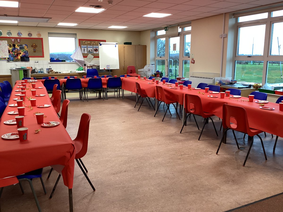 PauntleyCofE's tweet photo. We are all ready for our party lunch when the children get back.  Thank you for all your contributions of food and to the parents who helped to set up the room.  Mr Fitt and Mr Giles are here too: Ain't no party like a Prostars party! https://t.co/wtKz2S1FLk