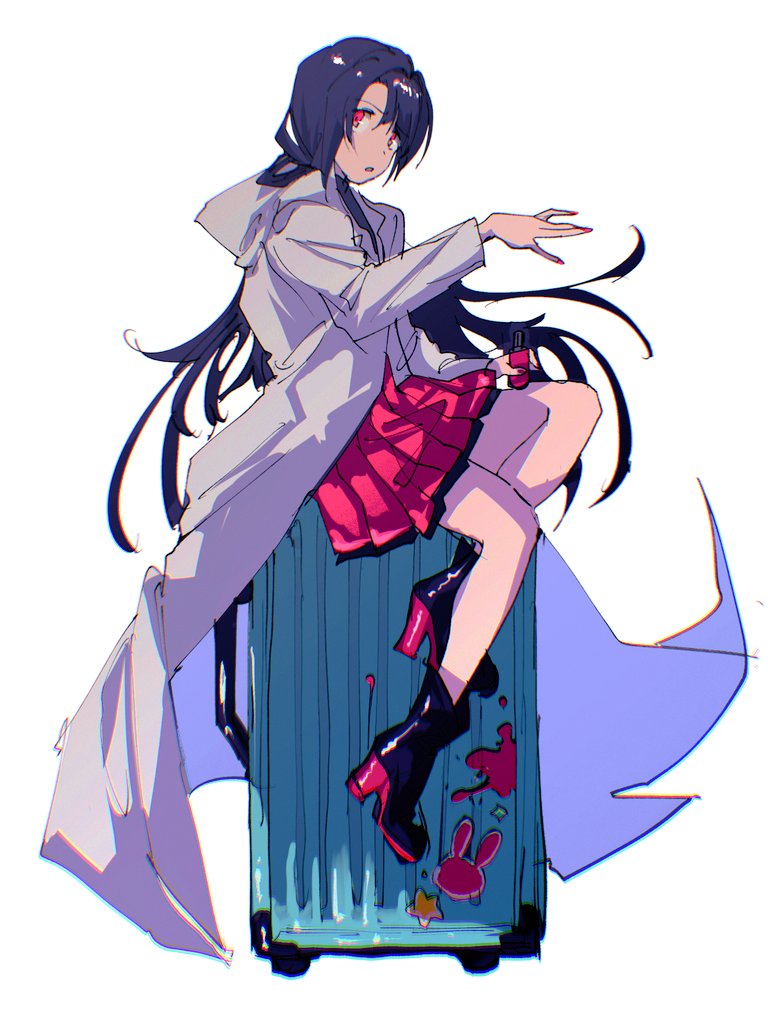 1girl solo long hair skirt high heels boots white background  illustration images