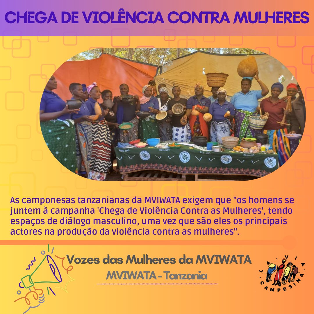 As camponesas tanzanianas da MVIWATA exigem que 'os homens se juntem à campanha 'Chega de Violência Contra as Mulheres', tendo espaços de diálogo masculino, uma vez que são eles os principais actores na produção da violência contra as mulheres' #FeminismoCamponêsPopular