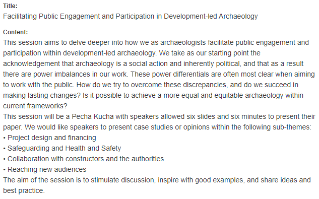 Mark Oldham (@markoldham_) on Twitter photo Call for papers <a href="/archaeologyEAA/">European Association of Archaeologists</a> #EAA2024! @DrSadieWatson <a href="/FacciaKate/">Kate Faccia</a> <a href="/f_ben87/">Francesca Benetti</a> and I are organizing a Pecha Kucha session on Facilitating Public Engagement and Participation in Development-led Archaeology. Deadline for submissions is 8th February! Call for papers <a href="/archaeologyEAA/">European Association of Archaeologists</a> #EAA2024! @DrSadieWatson <a href="/FacciaKate/">Kate Faccia</a> <a href="/f_ben87/">Francesca Benetti</a> and I are organizing a Pecha Kucha session on Facilitating Public Engagement and Participation in Development-led Archaeology. Deadline for submissions is 8th February!