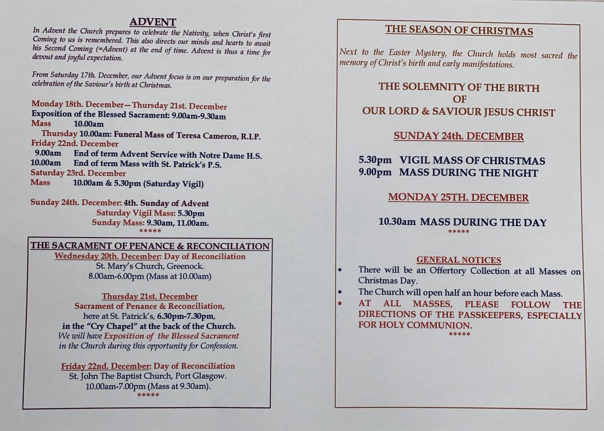 SPG: Sunday Bulletin 17.12.2023: 3 Sunday of Advent &amp; Christmas Schedule 2023-2024.