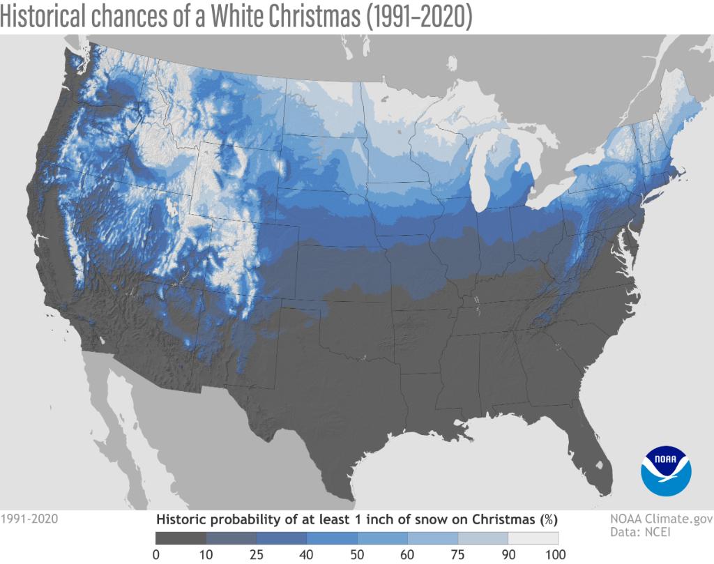 Not looking great for snow on Christmas morning across much of the central U.S. based on the forecast at weather.gov. Chance for white Christmas based purely on history: noaa.gov/stories/what-a…