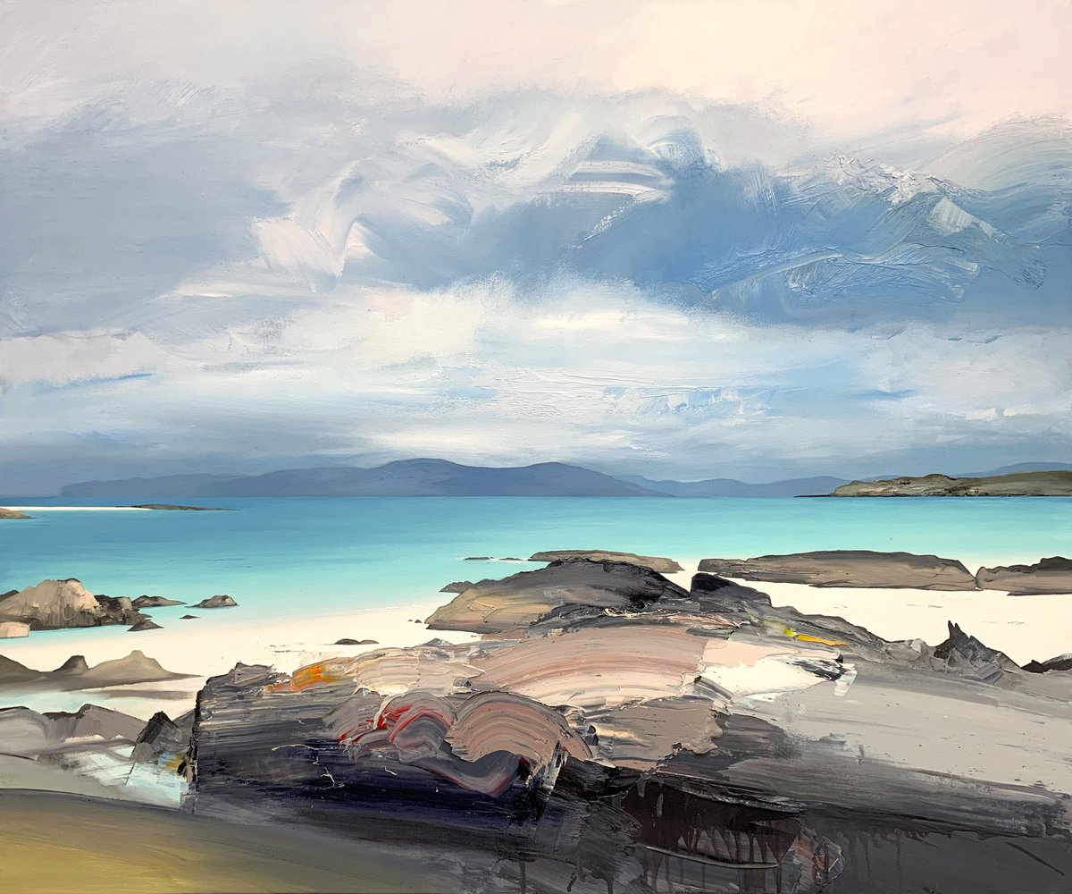 Experience the allure of Chris Bushe's 'Big Sky Over Mull from Traigh Ban, Iona', which is acting as perfect escapism as it hangs in the gallery throughout December. 

CHRIS BUSHE RSW
Big Sky Over Mull from Traigh Ban, Iona
Oil on canvas