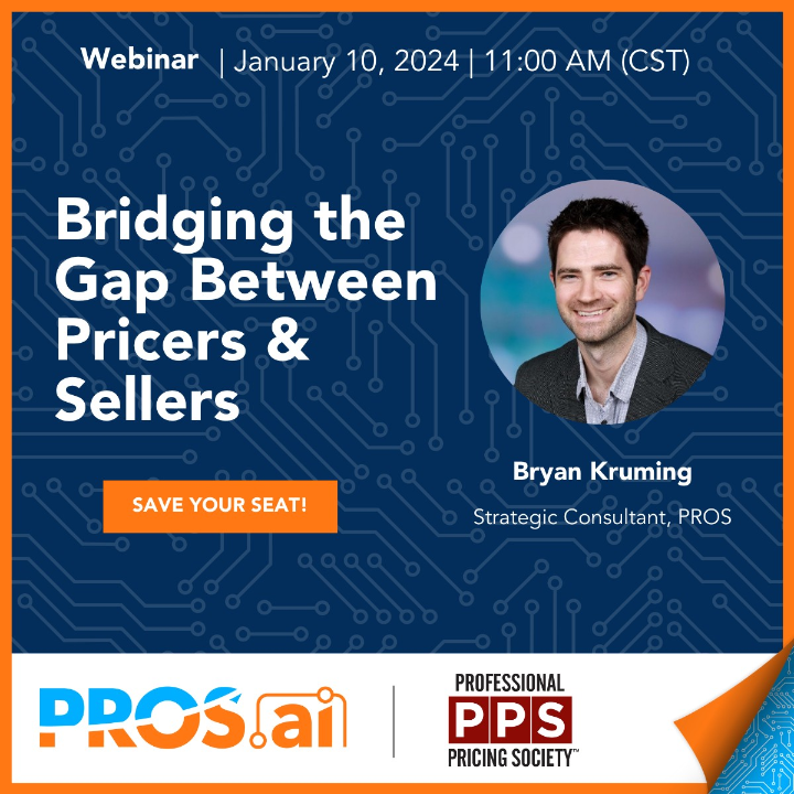 Join our upcoming webinar with  @PricingSociety on January 10! Understand how you can work on 'Bridging the Gap Between Pricers & Sellers!' 

Don't miss out on key insights for #profitablegrowth, save your seat now 👉ms.spr.ly/6018iZLB6

@PROS_Inc