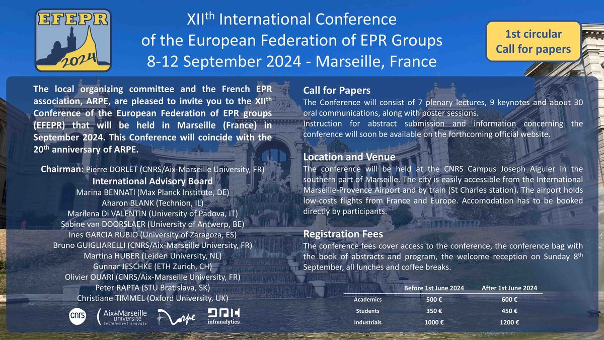 Mark your calendar ! The next @european_epr (EFEPR) conference will happen in Marseille 8-12 September 2024. We look forward to welcoming you !