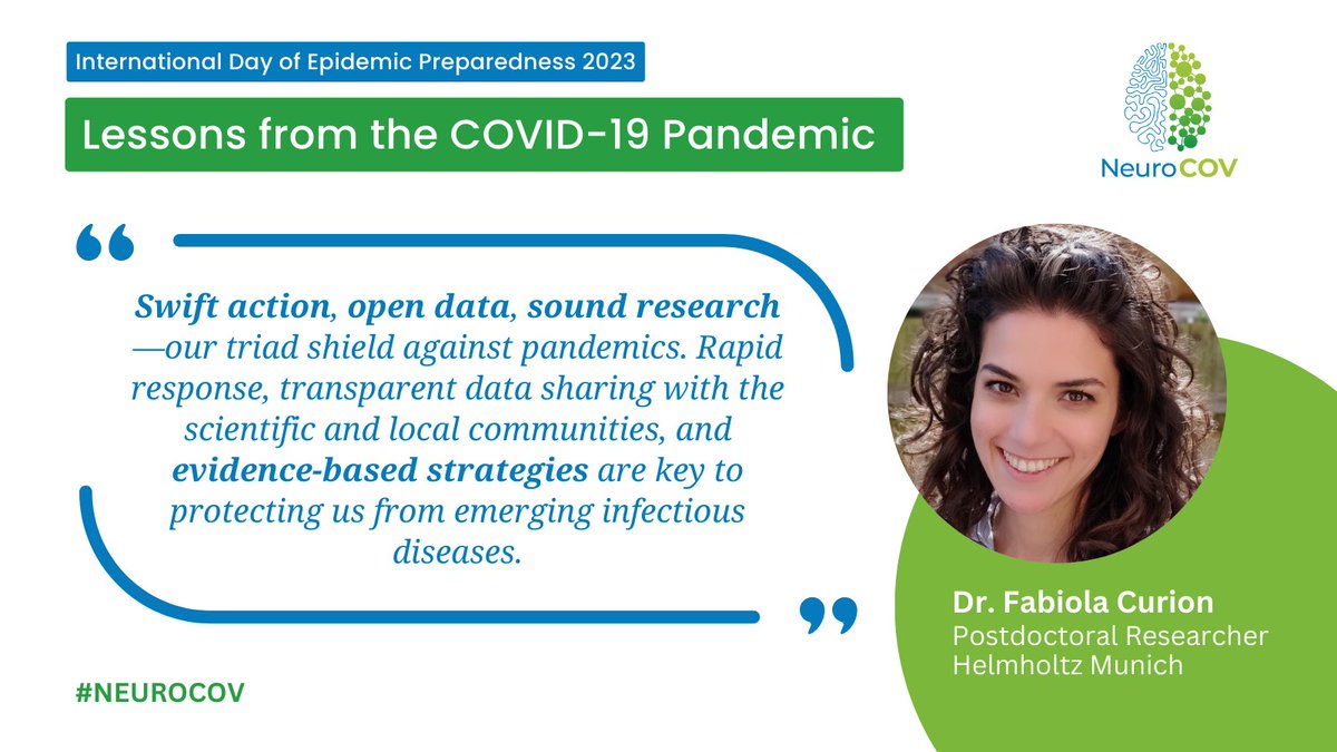 Happy International Day of Epidemic Preparedness! Let's take a moment to reflect on the lessons we as a society can learn from the COVID-19 pandemic, guided by our partners at #NeuroCOV. Read Fabiola's words below and find more here: neurocov.eu/news/lessons-l… @HelmholtzMunich