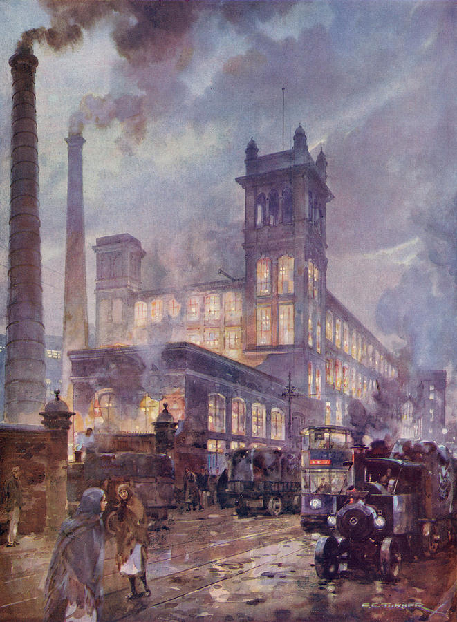 Rainy day at Horrockses Crewdson & Co Centenary Cotton Mills, Preston, 1925 (Illustrated London News).