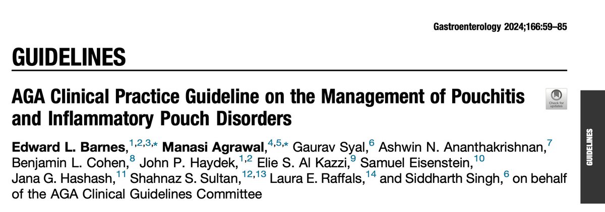 📢 @AmerGastroAssn guidelines on management of inflammatory pouch disorders using GRADE ➡️ gastrojournal.org/article/S0016-… 🔥An #IBD tweetorial by @EdBarnesMD, @ManasiAgrawalMD, @GauravsyalMD, @AshwinMDIBD, @JHaydek, @LauraRaffalsMD and colleagues, published in @AGA_Gastro (1/11).