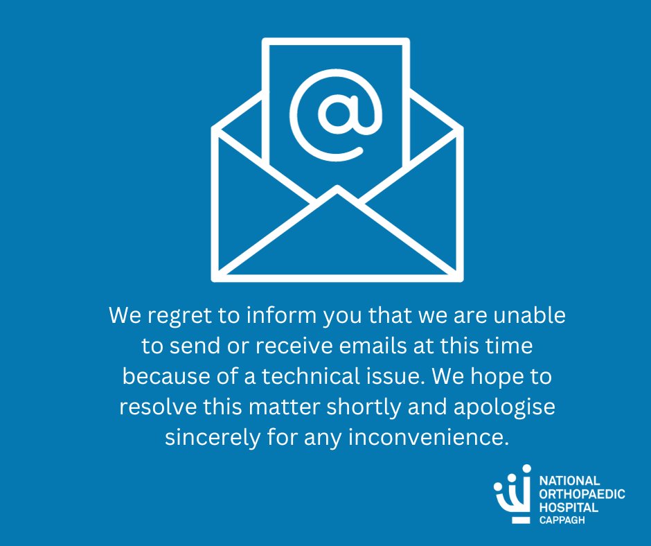 We are currently experiencing a technical problem @NOHCOrthopaedic and cannot send or receive emails at this time. We are working to resolve this matter and apologise for any inconvenience.