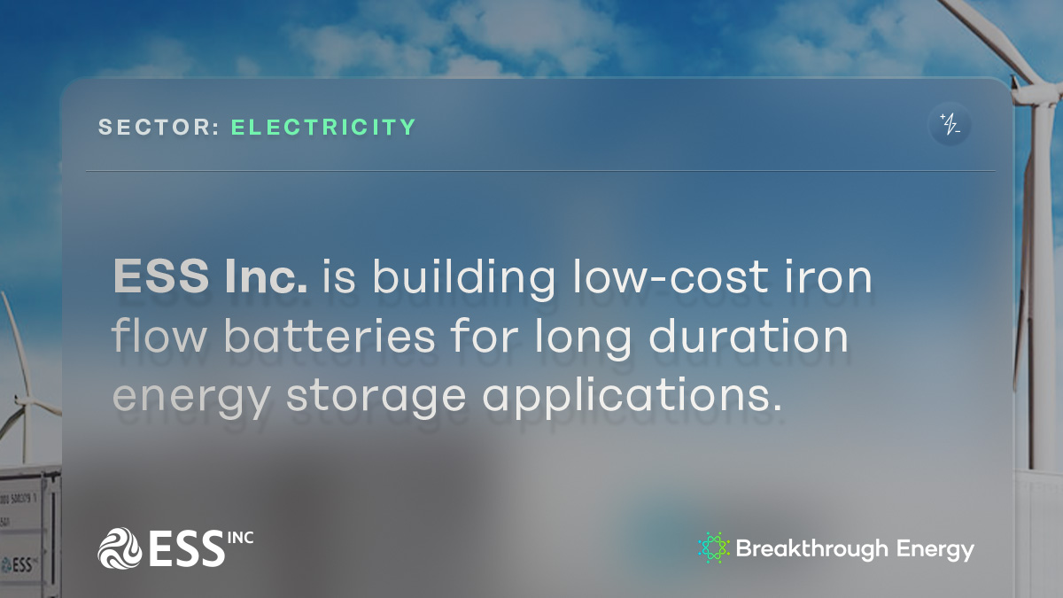 Scaling LDES solutions will be essential to building a decarbonized grid. BEV portfolio company @ESS_info developed an iron flow battery to store and dispatch renewable energy more efficiently onto the grid. Learn more: nt-z.ro/48nJUHc