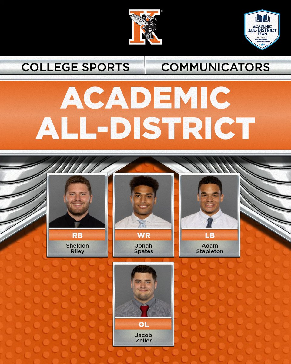 Kalamazoo College Athletics (@khornets) on Twitter photo The <a href="/KzooFootball/">Kalamazoo College Football</a> team collected eight selections for the CSC Academic All-District Team. Barch, Hughes, Kelsey, Meyers, Riley, Spates, Stapleton, and Zeller were all honored. Congratulations, everyone! #GoHornets #SwarmTheDay
Story: tinyurl.com/5fc76469 The <a href="/KzooFootball/">Kalamazoo College Football</a> team collected eight selections for the CSC Academic All-District Team. Barch, Hughes, Kelsey, Meyers, Riley, Spates, Stapleton, and Zeller were all honored. Congratulations, everyone! #GoHornets #SwarmTheDay
Story: tinyurl.com/5fc76469