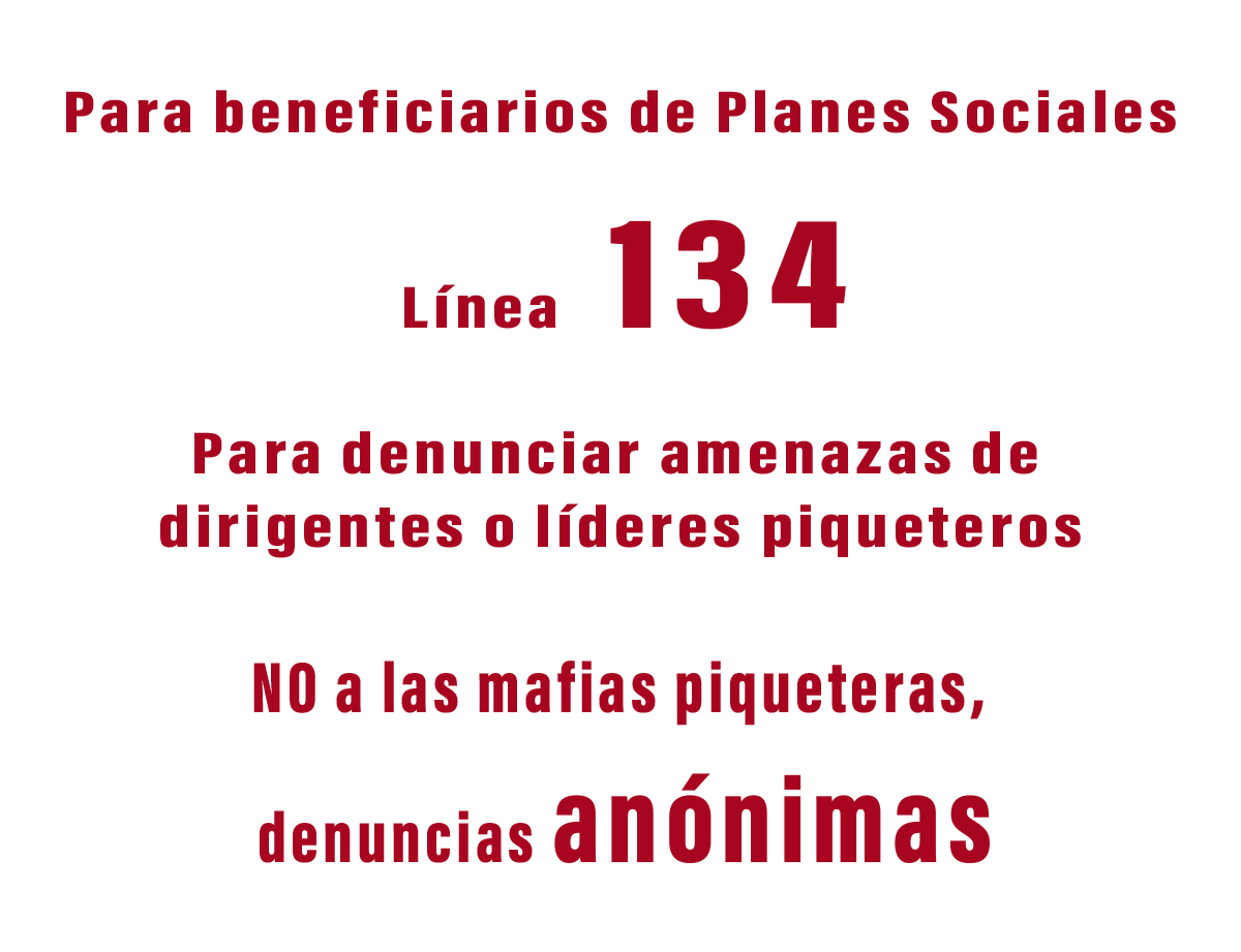 El Gobierno Nacional habilitó la línea 134 para que beneficiarios de Planes Sociales  denuncien amenazas de los dirigentes #Piqueteros que los amenacen con quitarles los planes. Nadie te puede obligar a cortar calles

#ElQueCortaNoCobra #El20 #Linea134 #Denuncias #planessociales