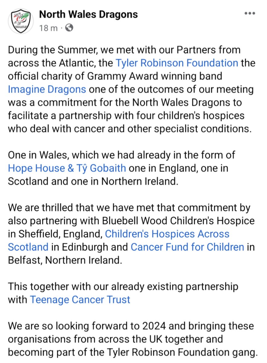 Just this @TRFdotORG @HHTGhospices @BluebellWoodCH @supportCHAS @CancerFundChild @TeenageCancer @DanReynolds @benamckee @WayneSermon @Imaginedragons