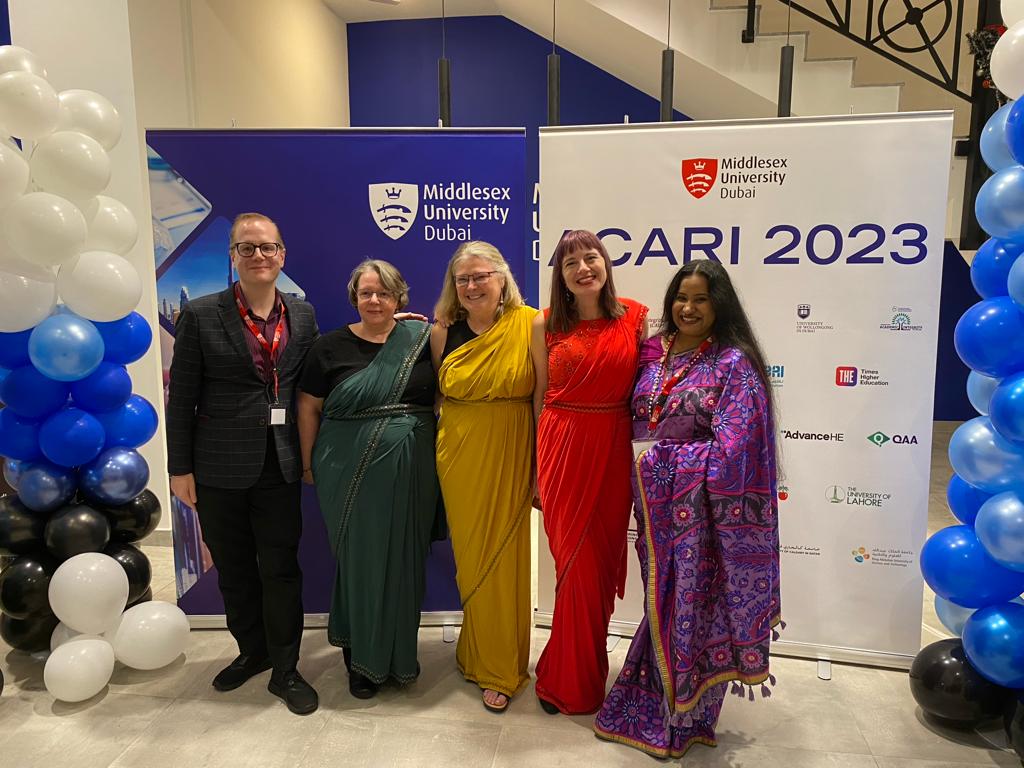 4 saris and a suit (well, not actually a suit but it sounded nice.) Thank you to @zrktalks for the gorgeous saris! That's a wrap (literally and figuratively) on #ACARI2023! Next year is in Islamabad! Great to see #AcademicIntegrity community-building in this region.