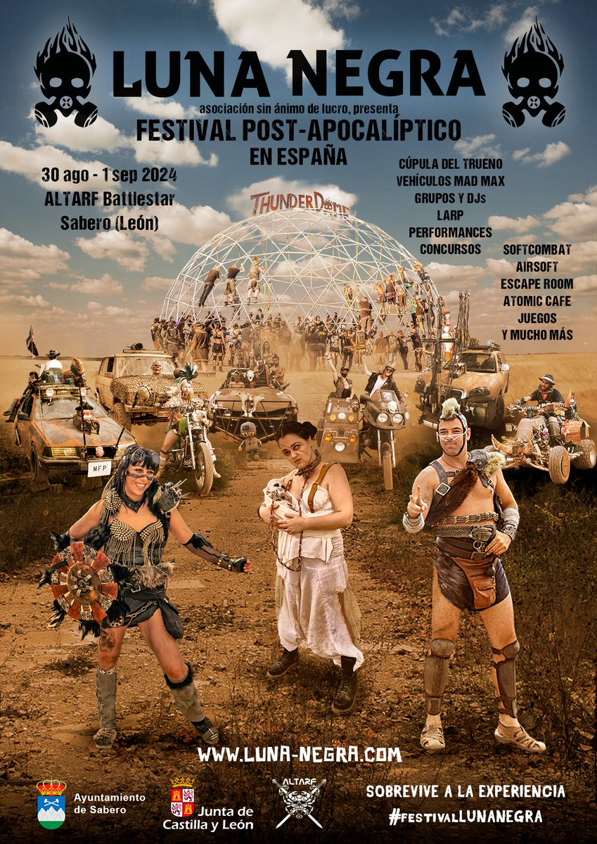 ¡Los primeros tickets anticipados están a la venta!
luna-negra.es/festival-2024
The first wave of early bird tickets is on sale!

#festivallunanegra #festival #madmax #sabero #cyl #valledesabero #wasteland #wastelander #larp #thunderdome #escaperoom #airsoft #softcombat