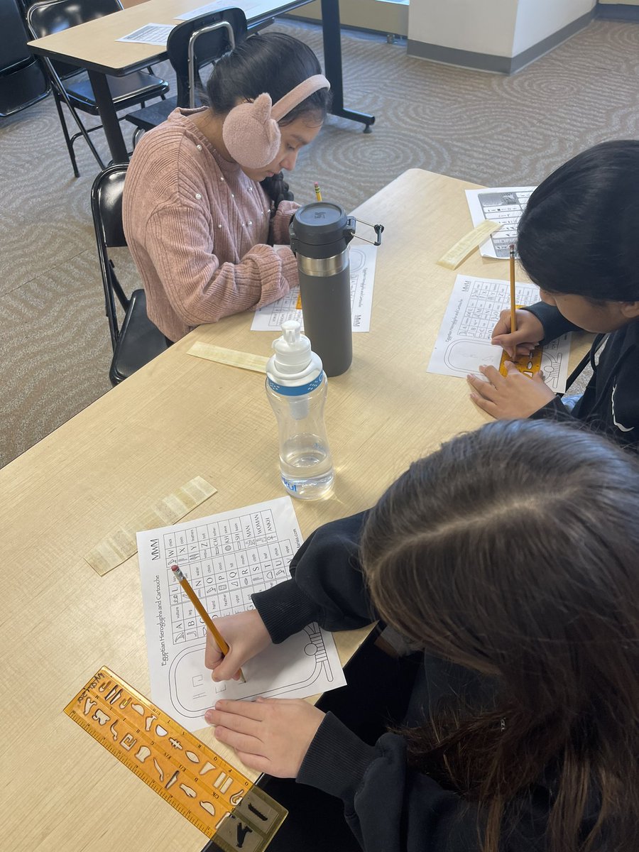 Students learned so much seeing primary source material of Ancient Egyptian life from @MuseumsWith Our presentation culminated with learning how to write our names in hieroglyphics on real papyrus! #WeAre7B @SevenBridgesMS