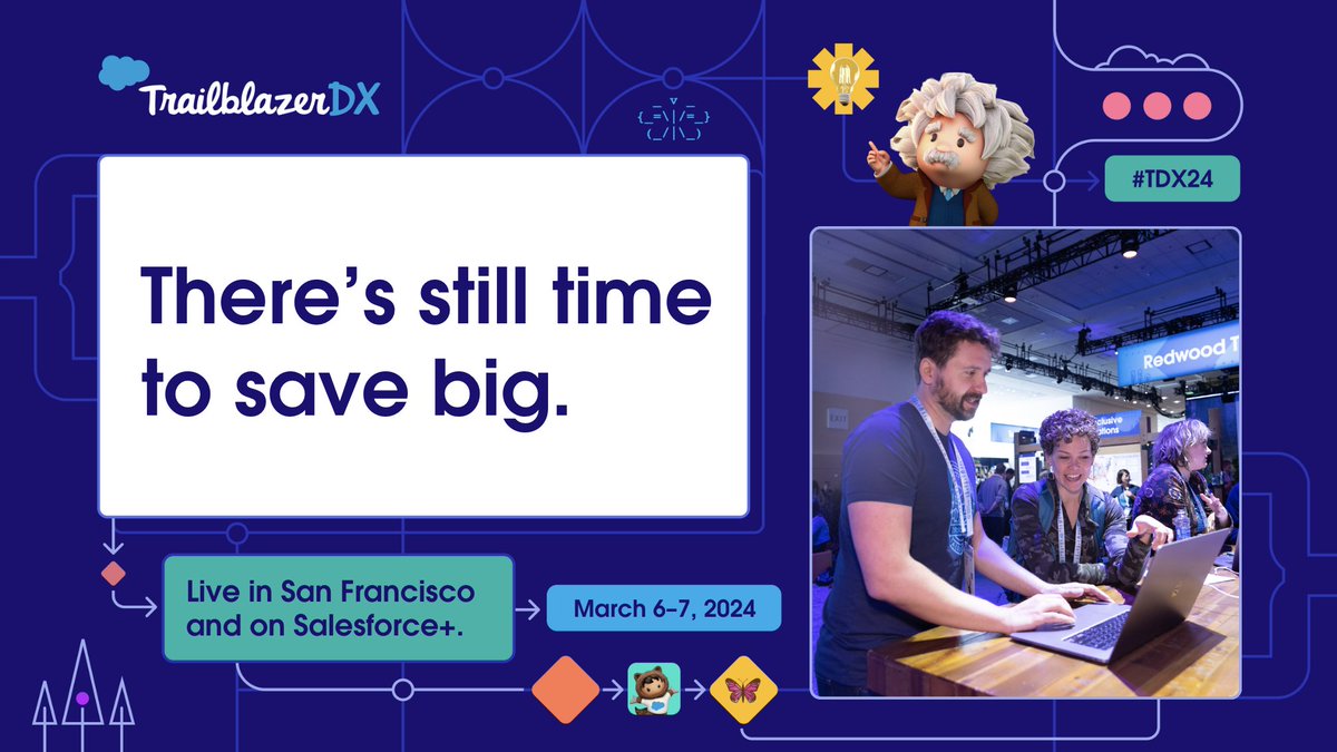 There are just 2⃣ days left to save $600 on TrailblazerDX! Register for #TDX24 before December 21 at 11:59 p.m. PT and get your full conference pass for just $399. Save your spot: ➡️ sforce.co/3RDdxh1