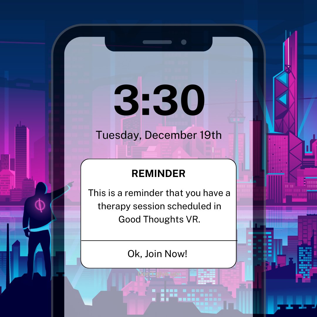 Tech vibes and mental wellness merge seamlessly in the digital realm 🌐📱✨ Embracing the future with a reminder from Good Thoughts VR: self-care is just a session away. #TechTherapy #VirtualWellness