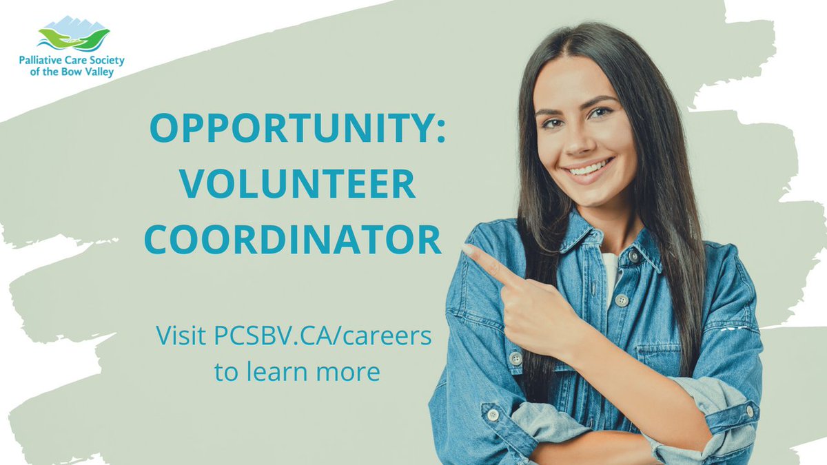 The Palliative Care Society of the Bow Valley (PCSBV) is seeking a highly motivated and dedicated Volunteer Coordinator to join its small, dynamic team!

Learn more about the job: bit.ly/3v4pUee

#VolunteerCoordinator #Careers #palliativecare #canmore