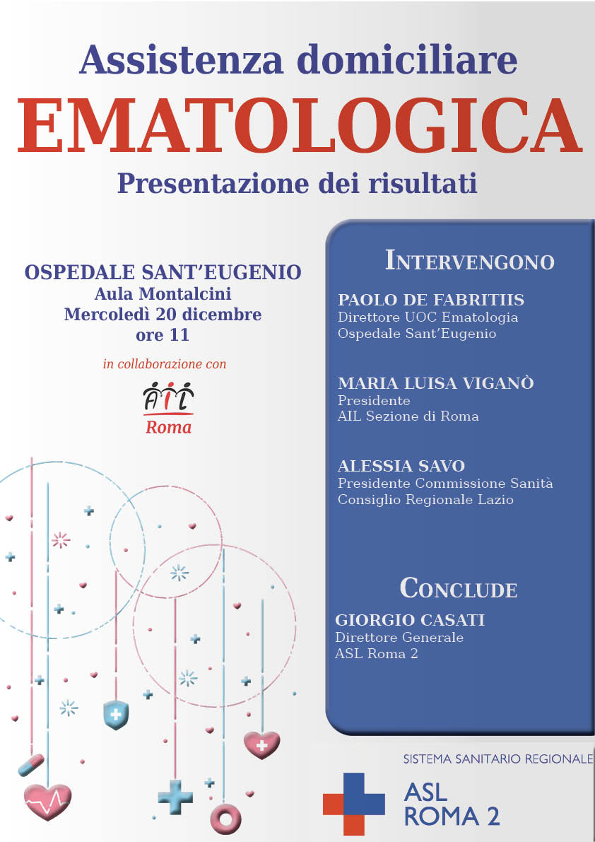 ASL Roma 2 (@aslrm2) on Twitter photo 🔴 🔵 Gli ematologi del Sant’Eugenio e del San Giovanni a casa dei pazienti con patologie invalidanti
👉La notizia su <a href="/QSanit/">Quotidiano Sanità</a>:
quotidianosanita.it/lazio/articolo…
Mercoledì #20dicembre in Sala Montalcini Ospedale Sant’Eugenio saranno presentati i risultati dei primi 10 mesi di del progetto 🔴 🔵 Gli ematologi del Sant’Eugenio e del San Giovanni a casa dei pazienti con patologie invalidanti
👉La notizia su <a href="/QSanit/">Quotidiano Sanità</a>:
quotidianosanita.it/lazio/articolo…
Mercoledì #20dicembre in Sala Montalcini Ospedale Sant’Eugenio saranno presentati i risultati dei primi 10 mesi di del progetto