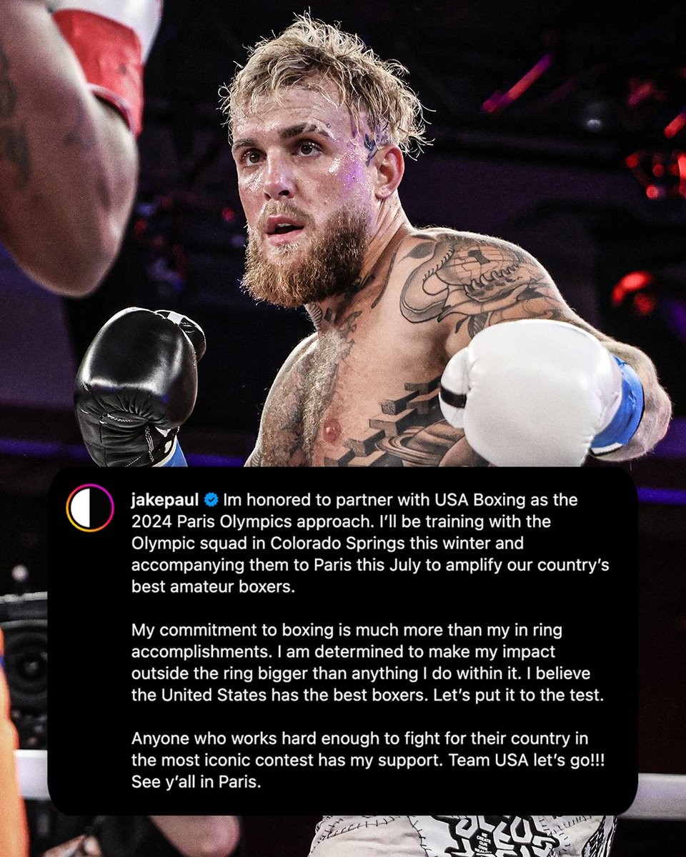 Jake Paul announced he'll be partnering with USA Boxing ahead of the 2024 Paris Olympics 🥊 (h/t @jakepaul)