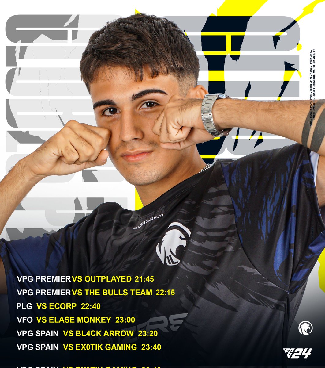 eQuizers (@equizersec) on Twitter photo ¡HOY JUGAMOS! • FIFA CLUBES PRO
🏆 <a href="/OfficialVPG/">Virtual Pro Gaming</a>
🆚 #thebullsteam
🆚 #Outplayed
🕢 21:45 - 22:15
🏆 <a href="/PLGeFootBall/">PLG efootball</a>
🆚 <a href="/ECORP_ES/">ECORP</a>
🕢 22:40
🏆 <a href="/VFOspain/">VFO España</a>
🆚 @ElaseMonkey
🕢 23:00
🏆 <a href="/VPG_Spain/">Virtual Pro Gaming España</a>
🆚 #Bl4ckArrow
🆚 <a href="/EX0TIKGAMING/">EXØTIK GAMING</a>
🕢 23:20 - 23:40
Todos dentro está noche en ¡HOY JUGAMOS! • FIFA CLUBES PRO
🏆 <a href="/OfficialVPG/">Virtual Pro Gaming</a>
🆚 #thebullsteam
🆚 #Outplayed
🕢 21:45 - 22:15
🏆 <a href="/PLGeFootBall/">PLG efootball</a>
🆚 <a href="/ECORP_ES/">ECORP</a>
🕢 22:40
🏆 <a href="/VFOspain/">VFO España</a>
🆚 @ElaseMonkey
🕢 23:00
🏆 <a href="/VPG_Spain/">Virtual Pro Gaming España</a>
🆚 #Bl4ckArrow
🆚 <a href="/EX0TIKGAMING/">EXØTIK GAMING</a>
🕢 23:20 - 23:40
Todos dentro está noche en