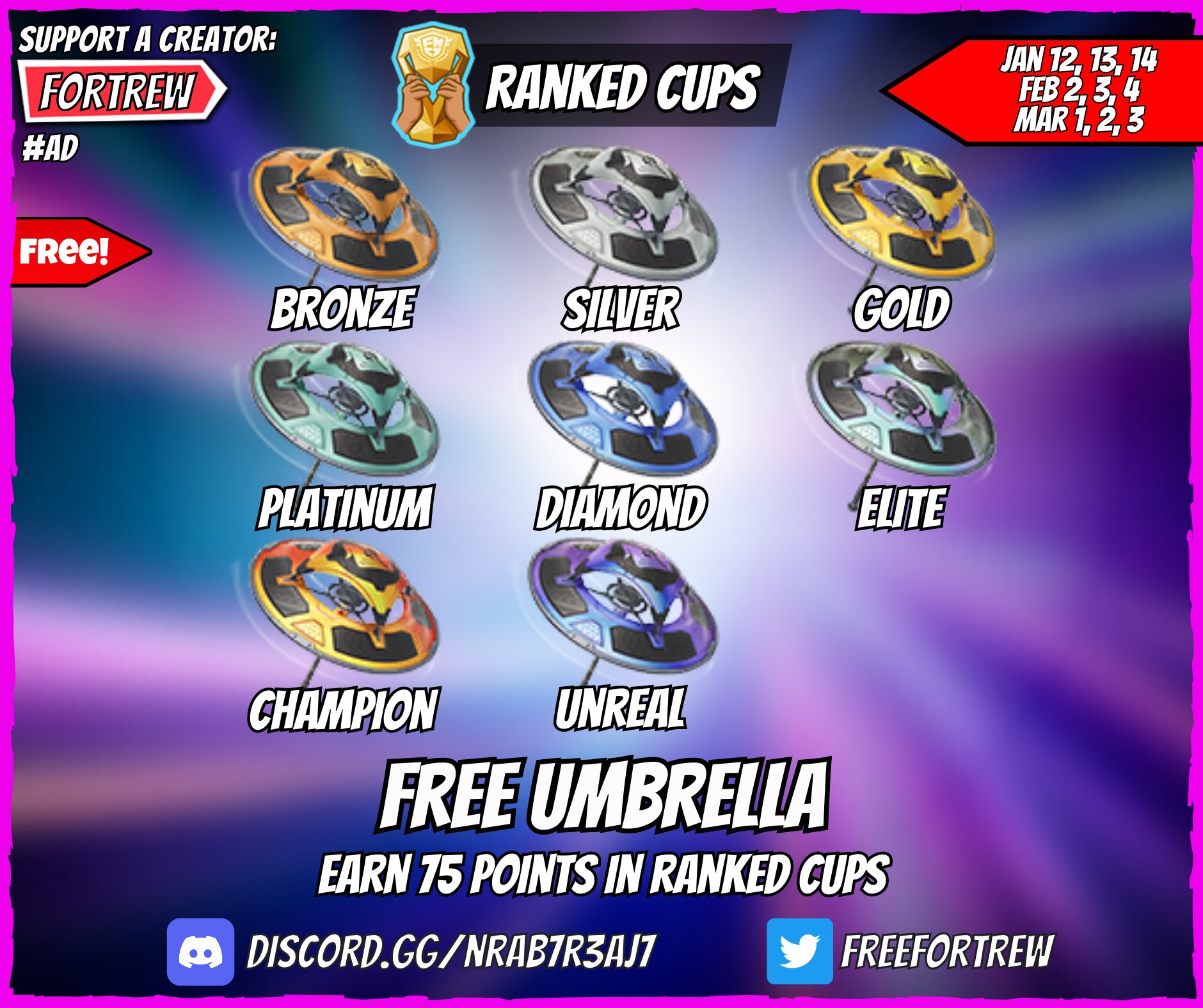 Free Fortnite Rewards on X: Free Ranked Cup Gliders Earn at least