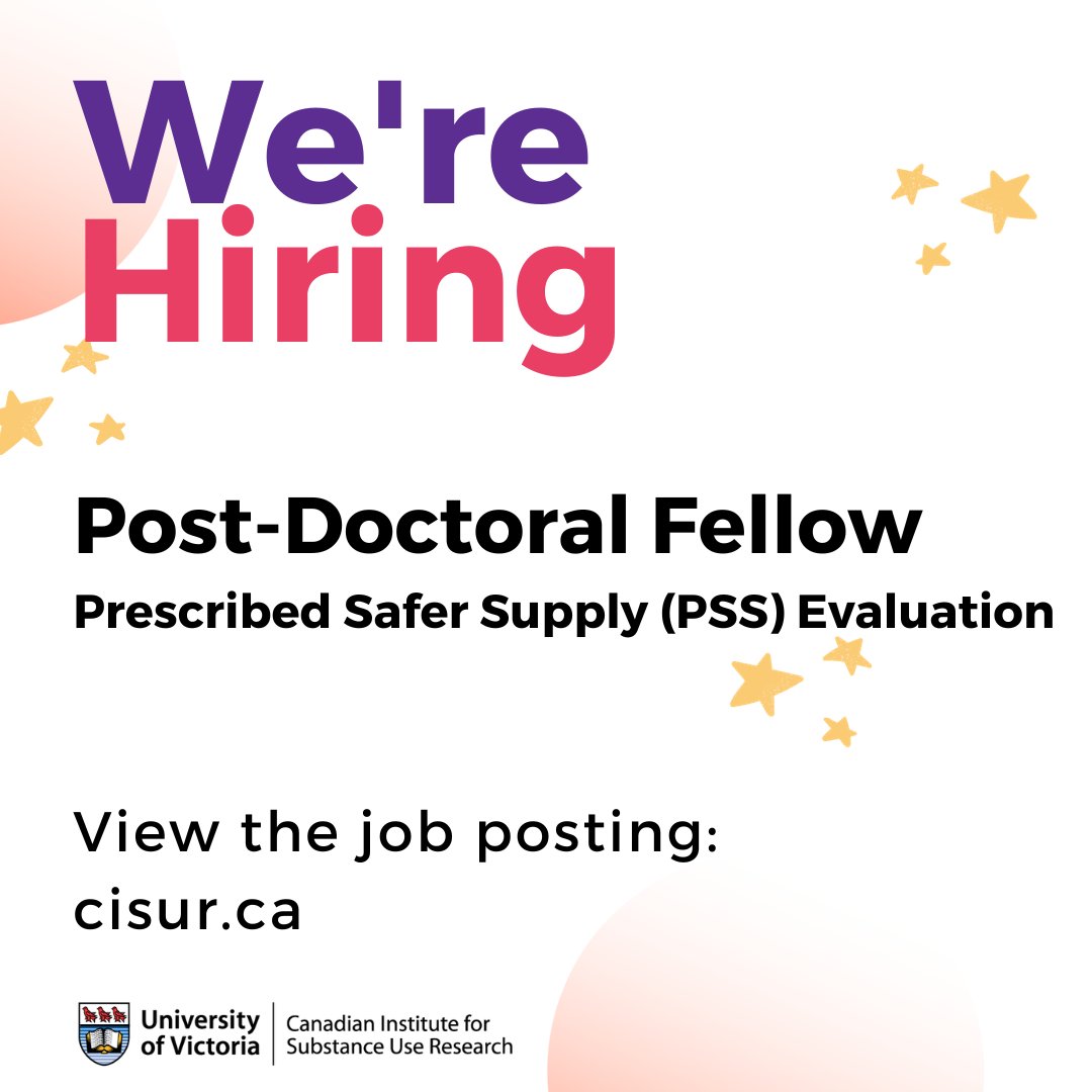 We are hiring! We are looking for a #postdoc for a large, multi-stakeholder mixed methods evaluation of Prescribed #SaferSupply (PSS) in BC. Read the full posting: uvic.ca/research/centr…
About the project: colabbc.ca/safer-supply
#researchjobs #HigherEd #postdocposition