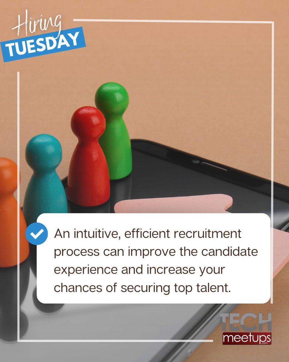 🗂️ #HRTip - Streamline the hiring process. An intuitive, efficient recruitment process can improve the candidate experience and increase your chances of securing top talent. #HRAdvice #RecruitmentProcess #techmeetups
