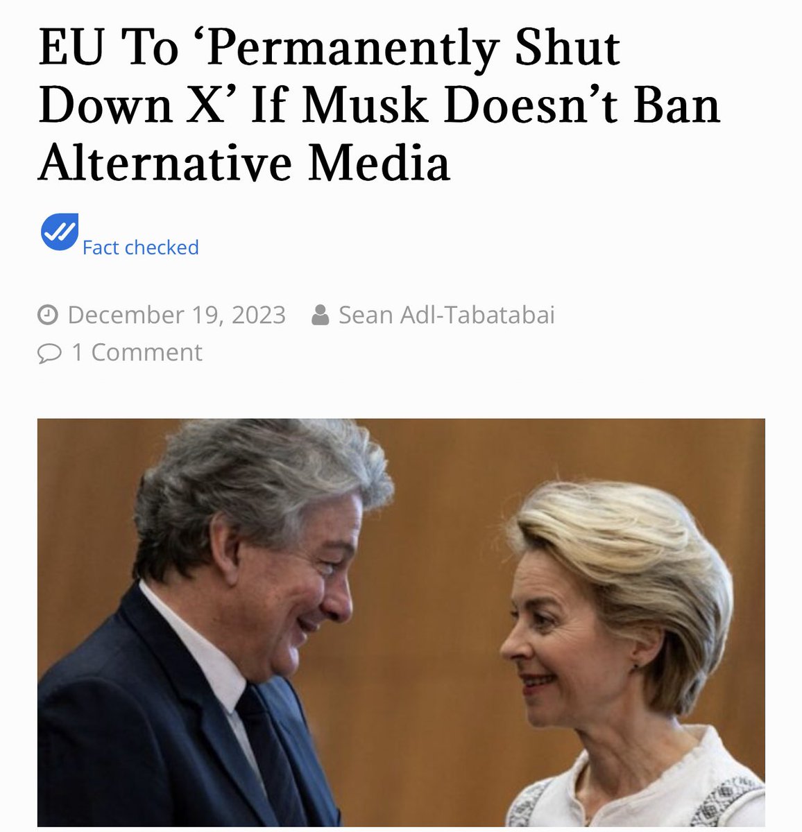The European Union has vowed to permanently shut down X if Elon Musk doesn’t immediately ban alternative media from the platform. Because EU won’t survive with free speech.