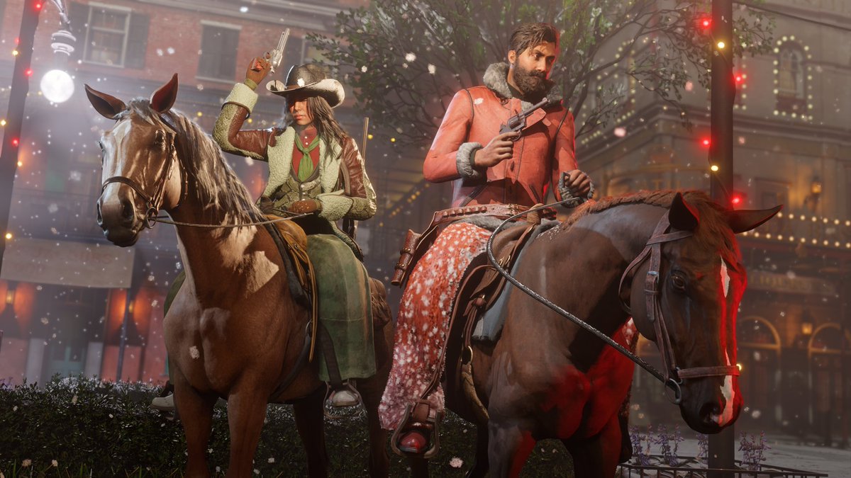 Play Red Dead Online from December 19 through December 25 to receive a holiday gift package. Plus, get 2X Rewards on new Holiday Call to Arms variations, and more.