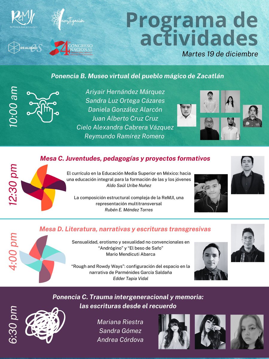 Martes, segundo día de actividades del #4CongresoReMJI, compartimos con ustedes el programa de hoy.
Todas nuestras actividades se transmiten a través de YouTube Live 👇
buff.ly/3GMy5hW