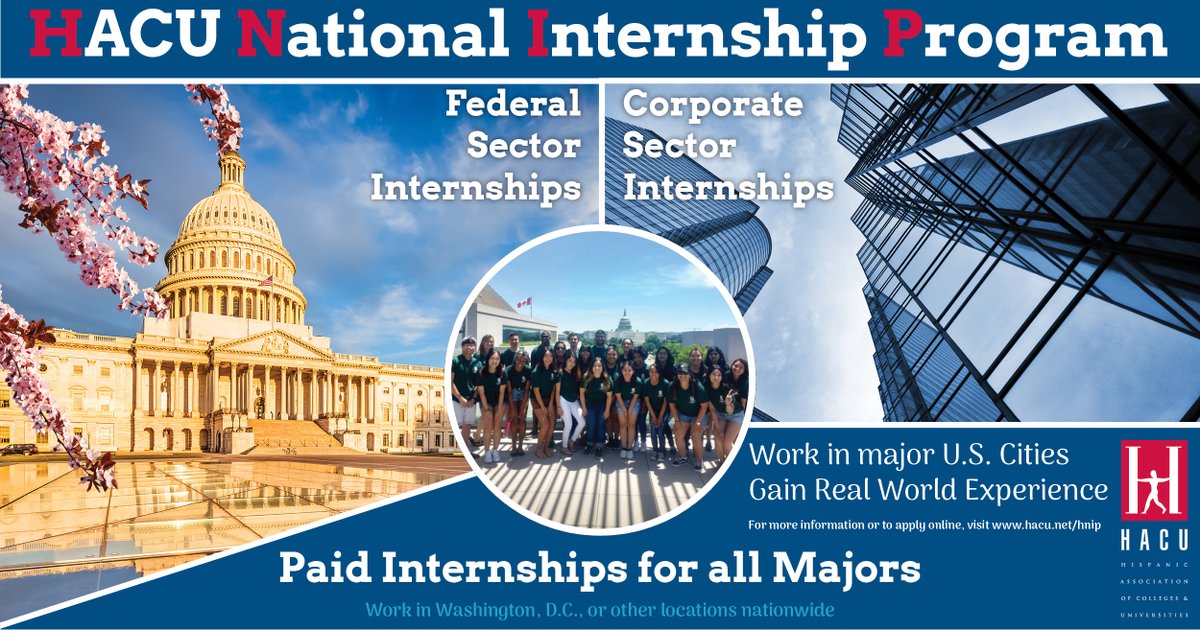 The HACU National Internship Program is currently accepting applications for the summer session from Jun. 3 – Aug. 9, 2024. Please note that the Deadline for submission is February 2, 2024. For more information, click the link below.⬇️
bit.ly/46TzZrr
#InternWithHACU