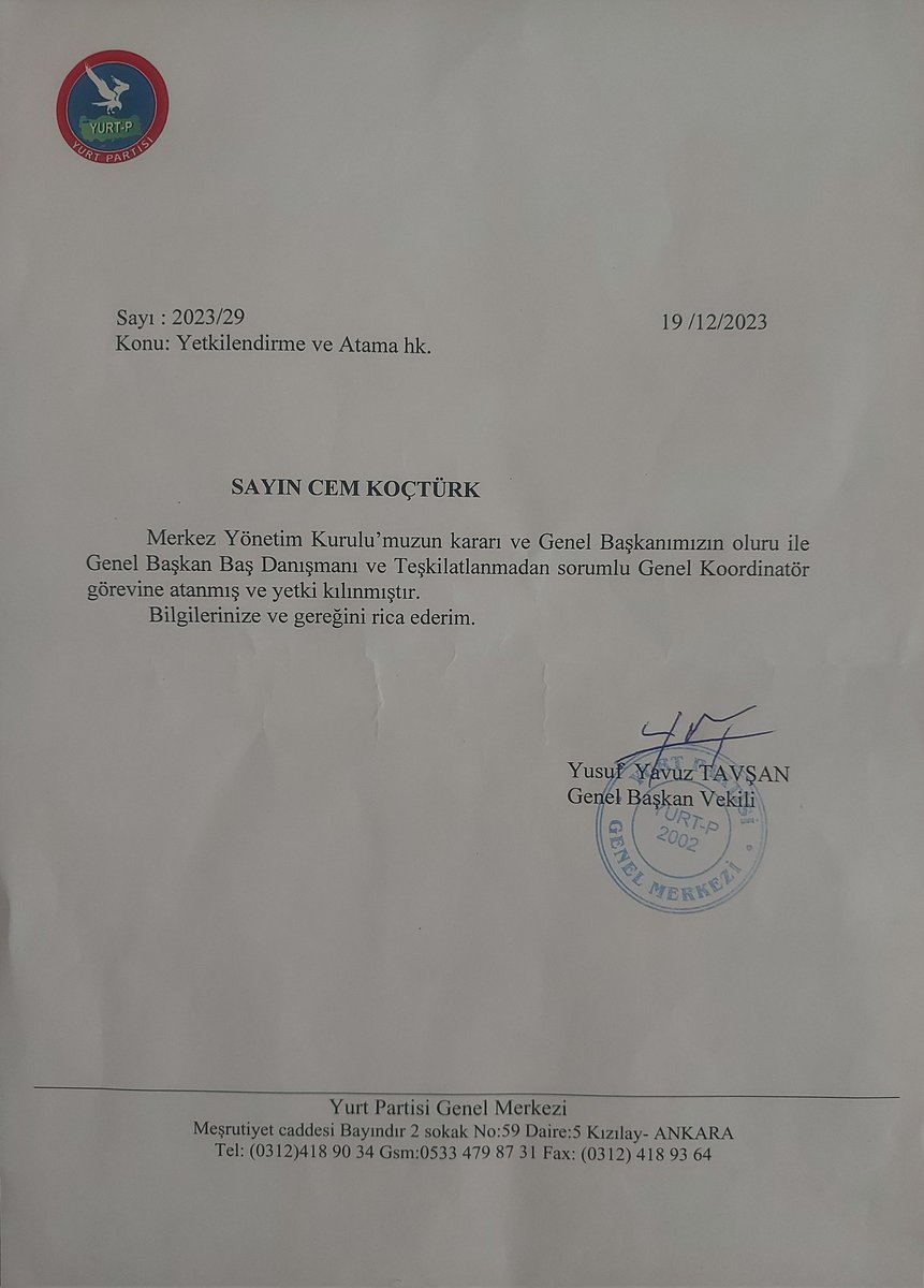 Genel Başkanımız Sn. Sadettin Tantan'ın, Atatürk'ün ışığında aydınlanan Türkiye ve Türk Milletinin üstün menfaatleri hedefiyle mücadele etmemiz için bizlere el vermesi ile, Yurt Partisi çatısı altında siyaset yapmaya devam edeceğim. Yapacak çok işimiz var. Allah utandırmasın 
🇹🇷