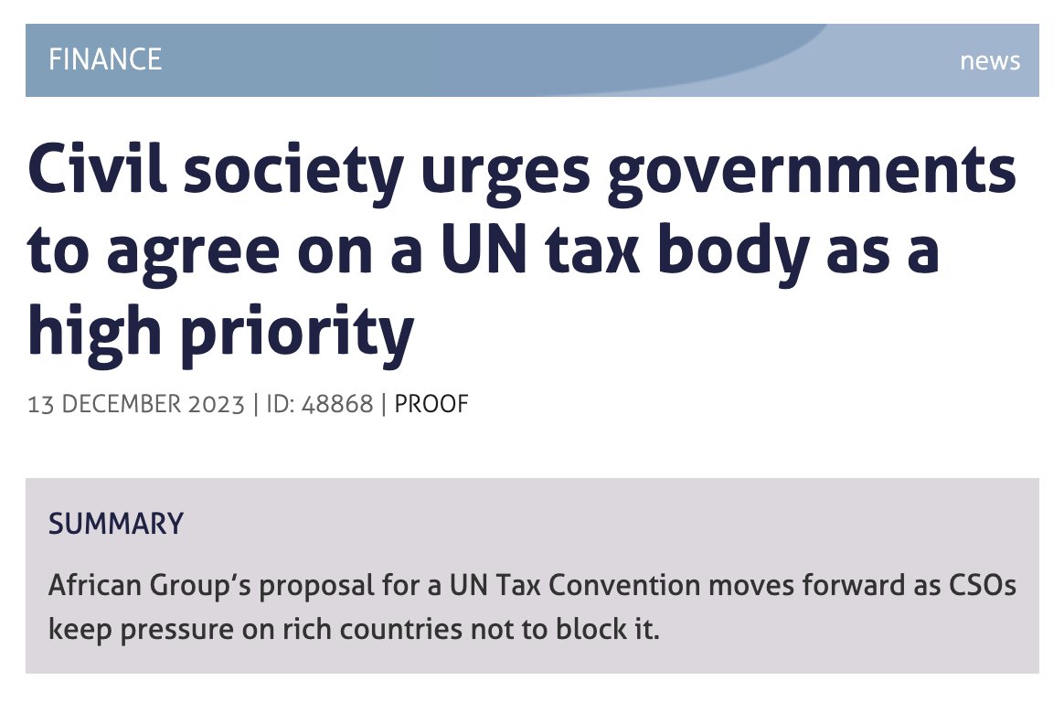 .@UN #AfricaGroup proposal for a #UNTaxConvention moves forward, as CSOs urge rich countries to support a global and just tax system 🗳️ Read more in our #ObserverWinter23👇 tinyurl.com/TaxConventionUN