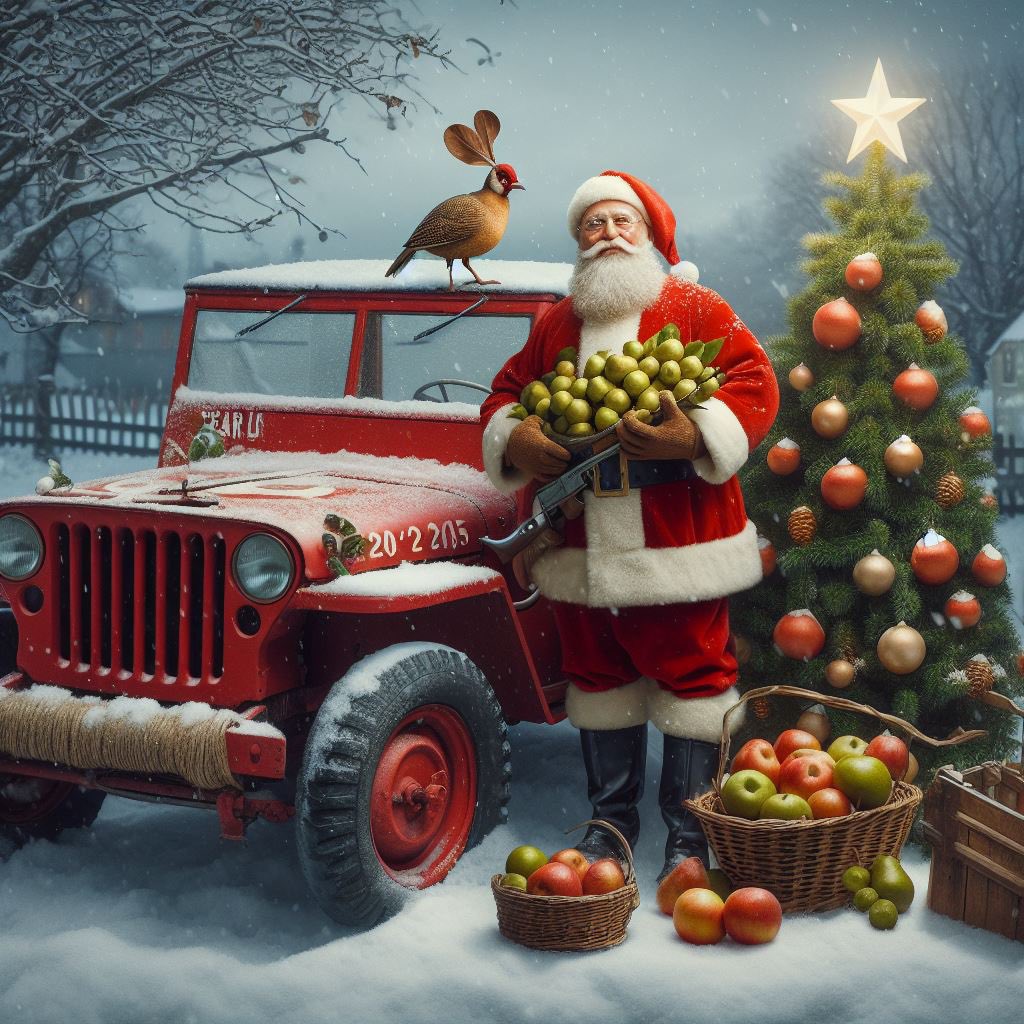 On the first day of Christmas my true love gave to me… a partridge on a red Jeep!