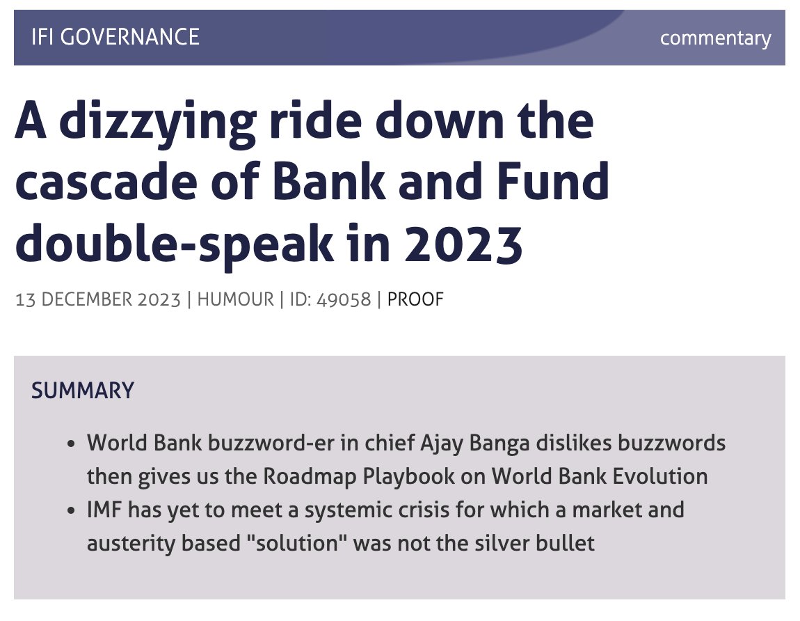 Join the BWP team for a humorous #throwback ride down the cascade of @WorldBank and @IMFNews double-speak in 2023. Happy holidays!🎄🤶 tinyurl.com/FundBankFun2023