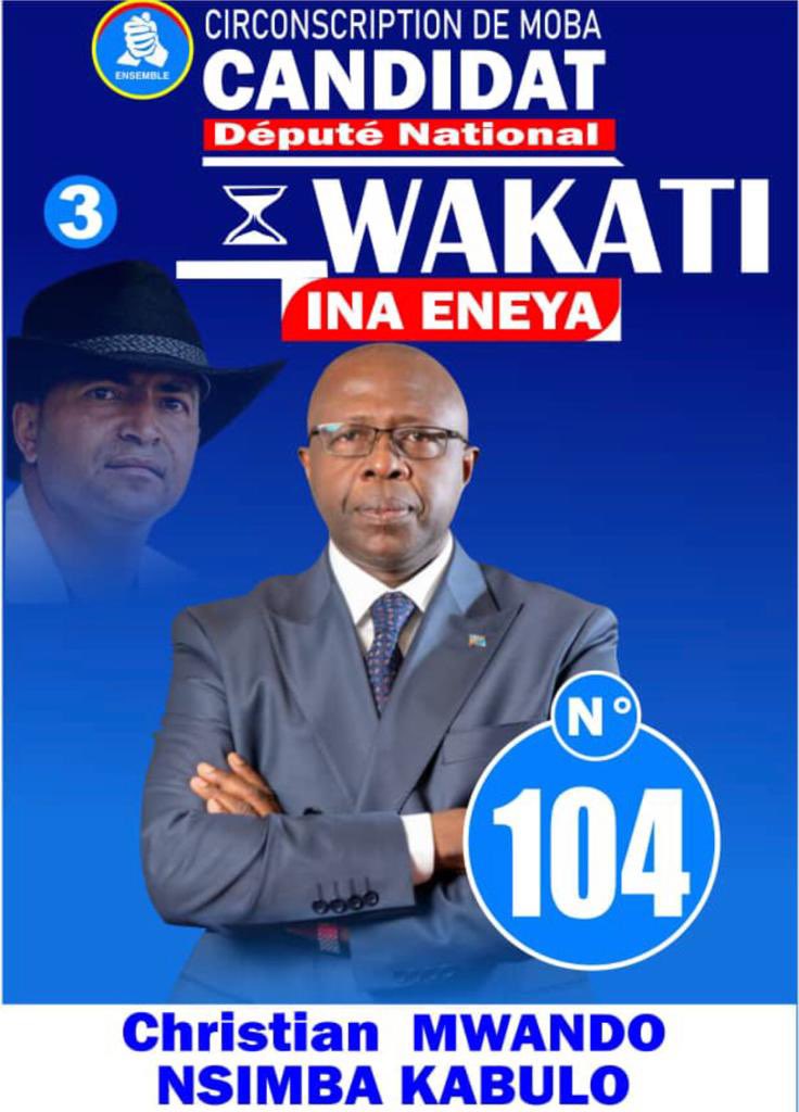 NSimbeko's tweet photo. #RDC 
MOBA, WAKATI INA ENEYA. SISI WOTE, TU MU CHAGUWE NUMÉRO 104, MWESHIMIWA  Christian MWANDO NSIMBA KABULO @mwandochris, Simba wa Katanga, Msemaji Bora, Mchapakazi! 

@MulapiRapho https://t.co/hDsCjSCsRd