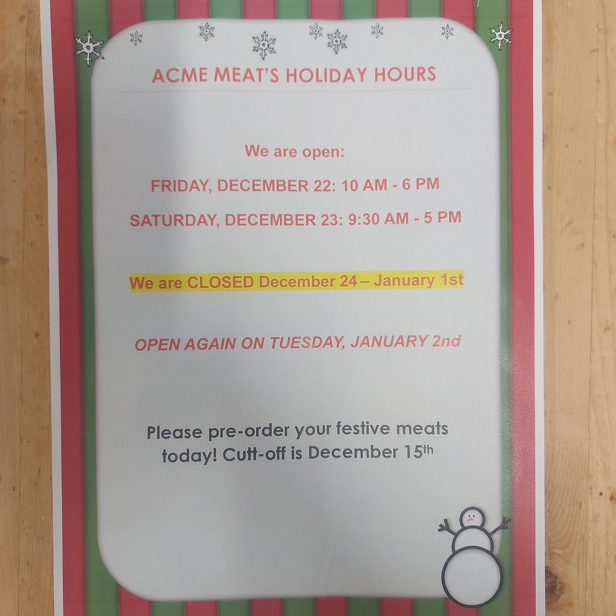 Acme Meats Holiday Hours 2023 #yegfood #yeg