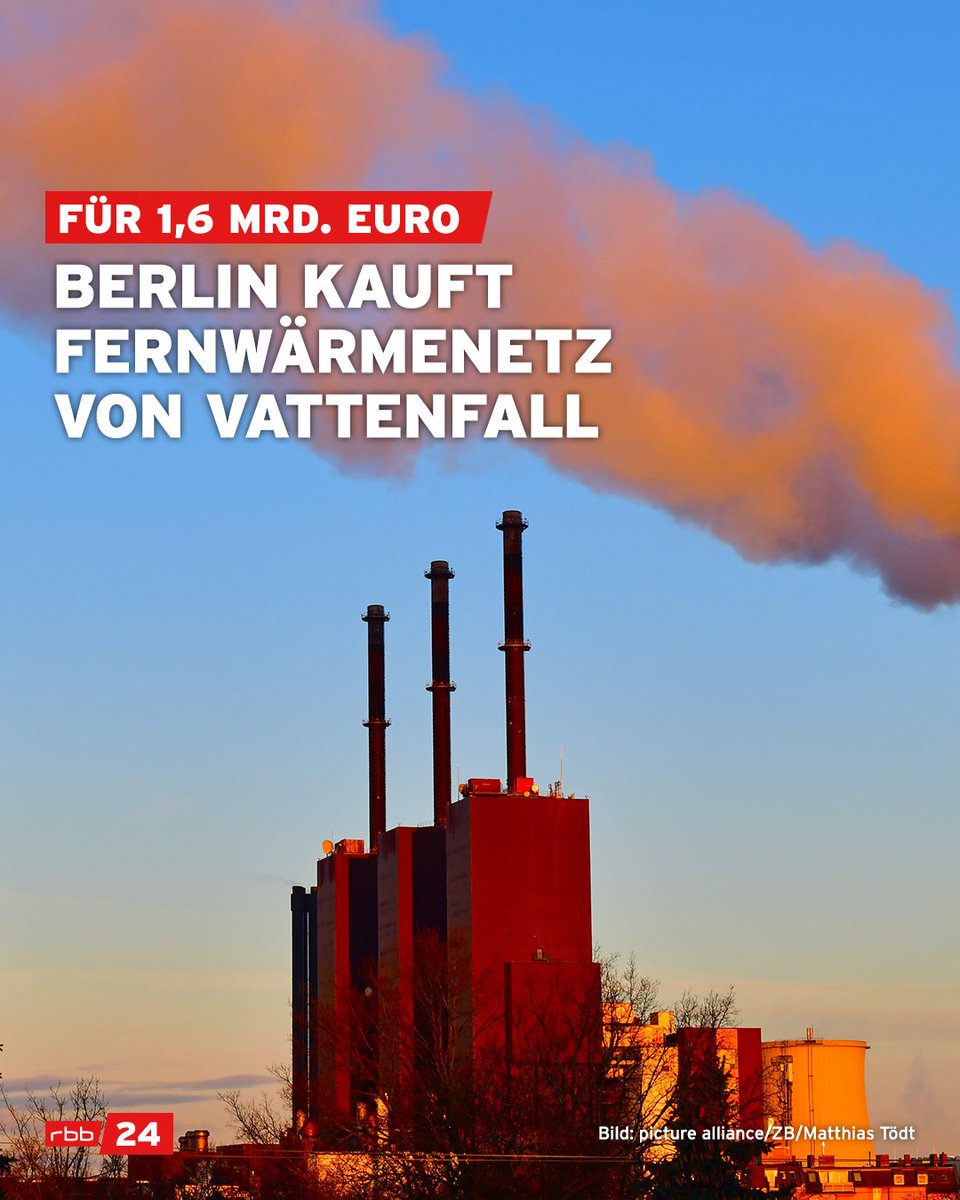 #Berlin übernimmt das #Fernwärmenetz der Hauptstadt von #Vattenfall - das teilten Senat und Konzern mit. Das Netz versorgt rund 1,4 Millionen #Wohnungen in Berlin und ist damit das größte Westeuropas. Das Abgeordnetenhaus muss dem Deal noch zustimmen. rbburl.de/berlinfernwaer…