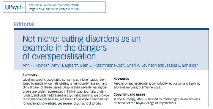 Jessica Schleider, PhD (@jschleiderphd) on Twitter photo Happy to see this published! Led by @HaynosAF & <a href="/AmyHEgbert/">Amy Heard Egbert, Ph.D.</a>, we overview the public health harms of labeling eating disorders as a ‘niche’ topic.
If you "don't study EDs," but you study other psych concerns, we urge you to consider that you probably do.
cambridge.org/core/journals/… Happy to see this published! Led by @HaynosAF & <a href="/AmyHEgbert/">Amy Heard Egbert, Ph.D.</a>, we overview the public health harms of labeling eating disorders as a ‘niche’ topic.
If you "don't study EDs," but you study other psych concerns, we urge you to consider that you probably do.
cambridge.org/core/journals/…