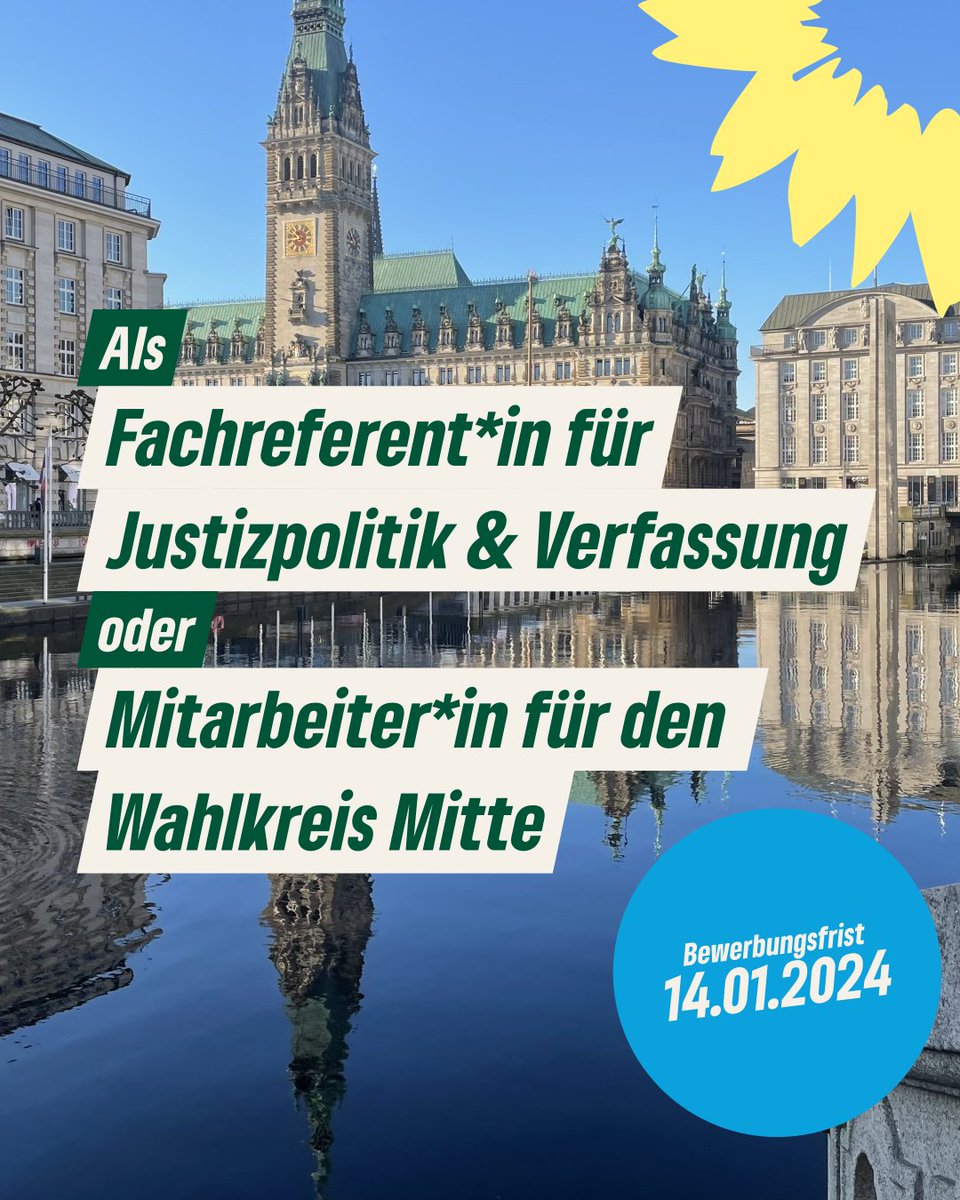 Gesucht: 2 Mitarbeitende, die mich ab 15.2. bei meiner Arbeit als MdHB unterstützen, als Fachreferent*in für Justizpolitik und Verfassung oder Mitarbeiter*in für den Wahlkreis Mitte. Alle Details lena-zagst.de/komm-in-mein-t…! @GRUENE_Hamburg