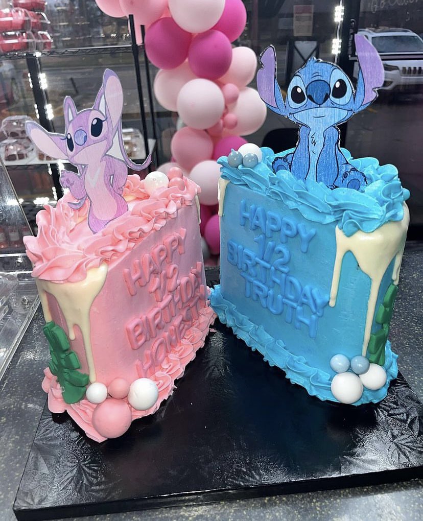 you get 2 birthdays when you’re cool. happy 6 months to my babies truth and honesty! 🩵🩷🎉🫧🥰🥹I never thought having twins would be this cool Lol. #halfbirthday #halfcake #twins #fraternaltwins #truth #honesty #stitch #stitchandangel